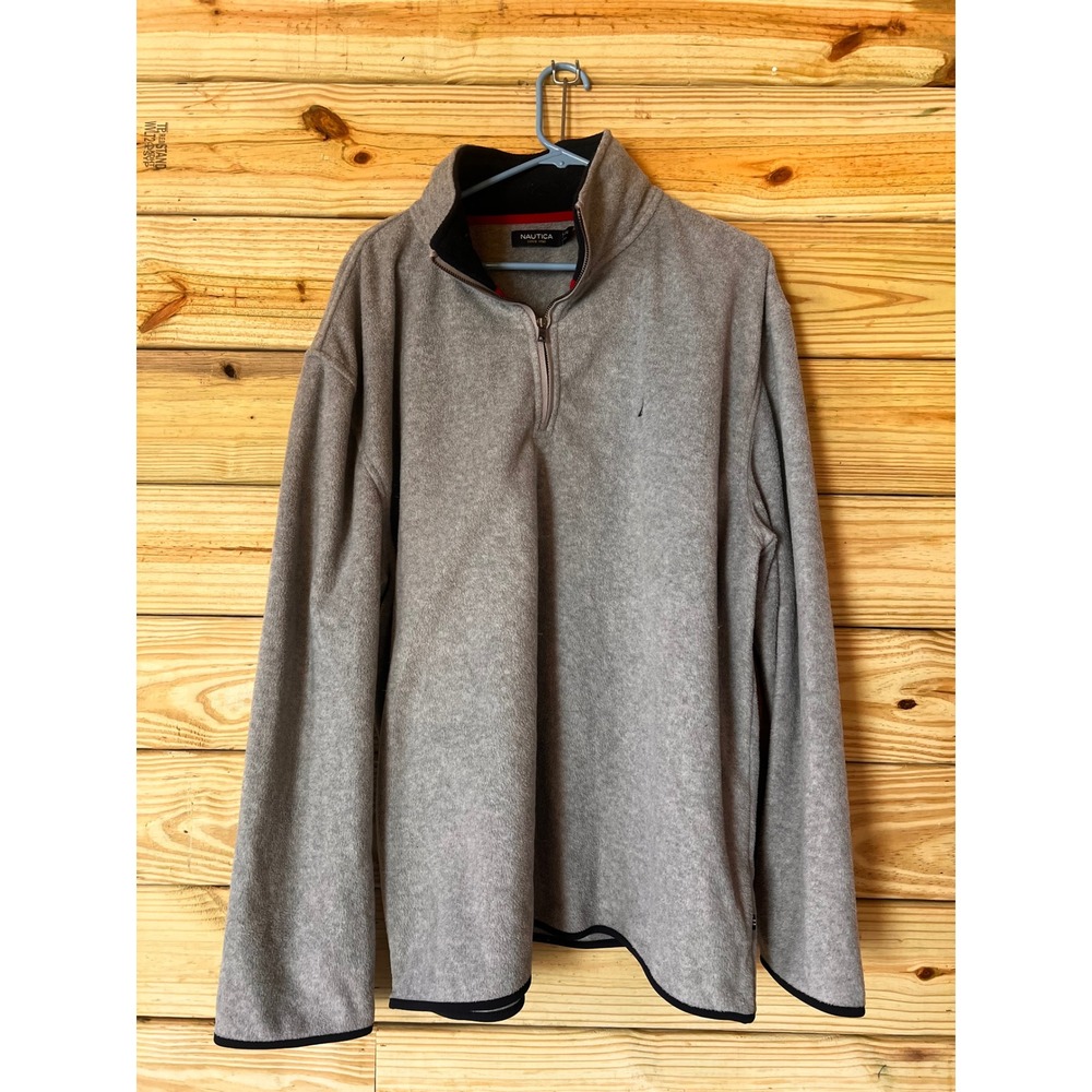 Nautica Mens Gray Fleece Quarter Zip Pullover‎ Sweatshirt Size 2XL